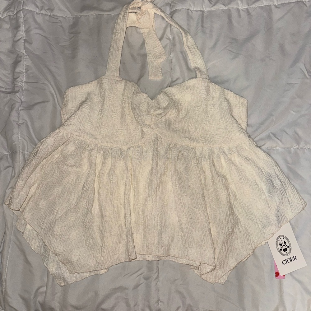 Cider Cream Textured Halter Blouse